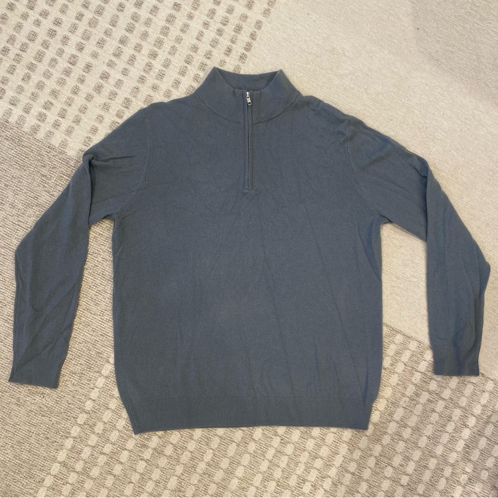 Quince Mens Mongolian Cashmere Quarter zip Sweater dusty blue, XL